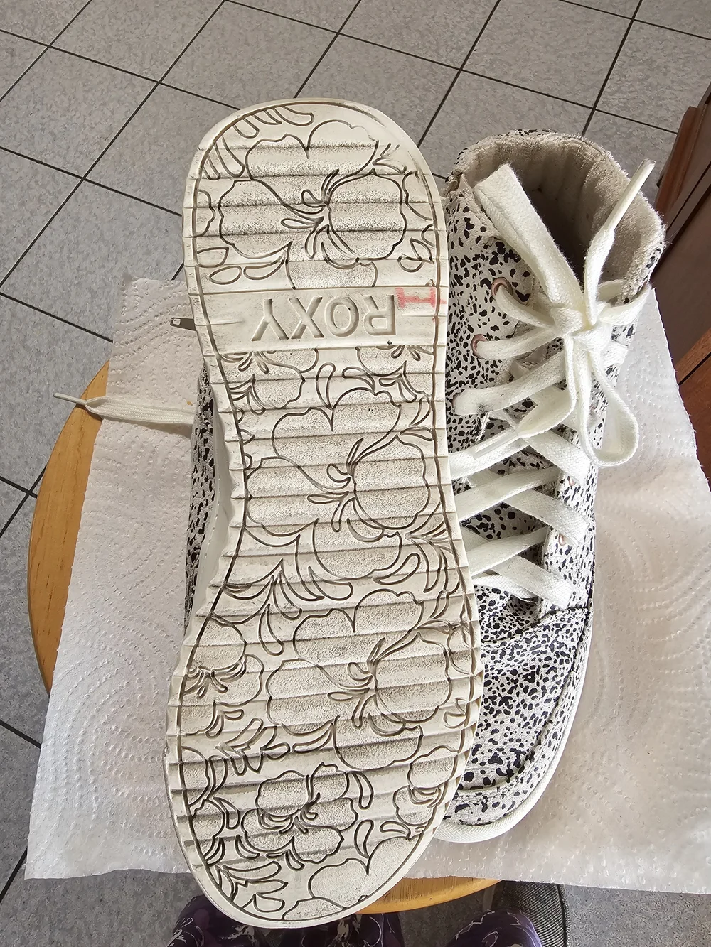 Roxy Women's High-Top Sneakers in Cream with Black Spot Print